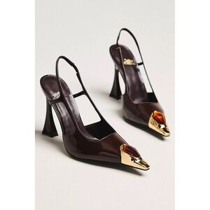 Jeffrey Campbell Sorcerer Brown Patent Slingback Gemstone Pointed Toe Heels Sz 8